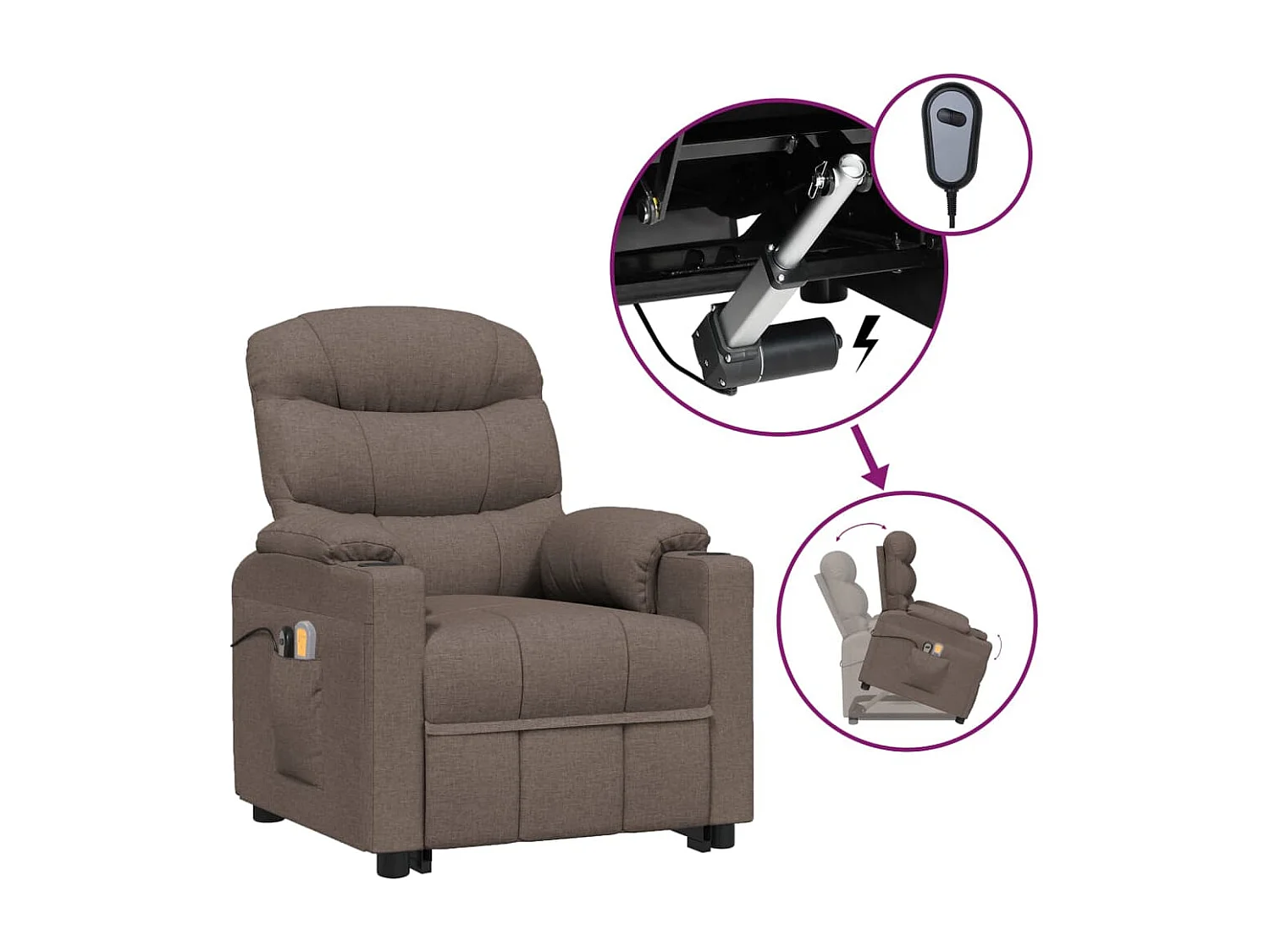 Massagesessel mit Aufstehhilfe Taupe Stoff