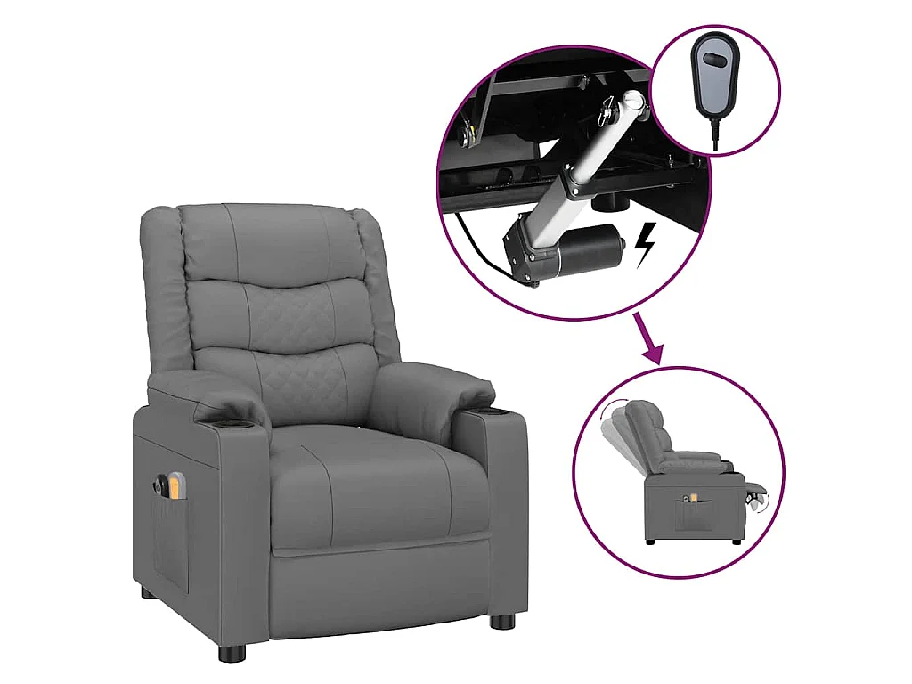 Massagesessel Elektrisch Grau Kunstleder
