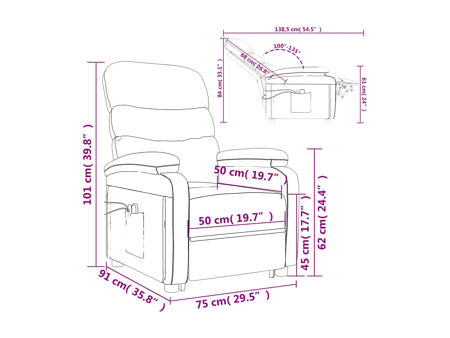 Fauteuil de massage Noir Similicuir