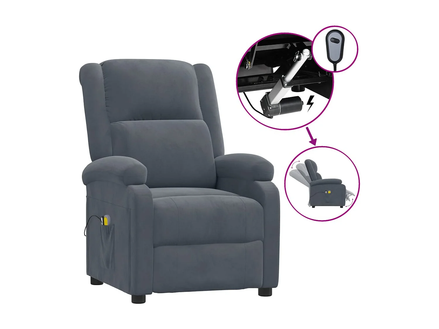 Fauteuil électrique de massage Gris foncé velours