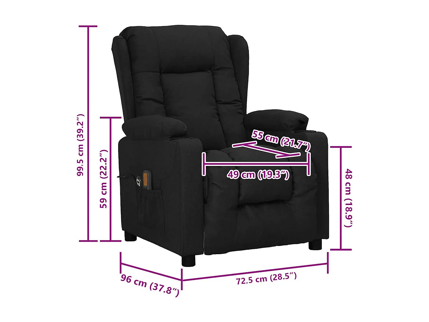 Massagesessel mit Aufstehhilfe Schwarz Stoff