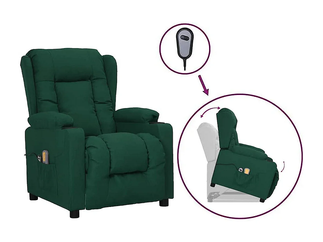 Sillón de masaje elevable tela verde oscuro