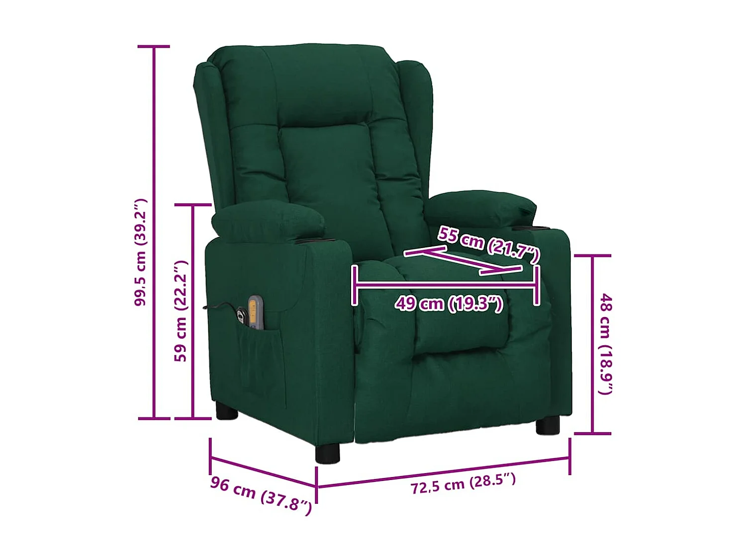 Sillón de masaje elevable tela verde oscuro