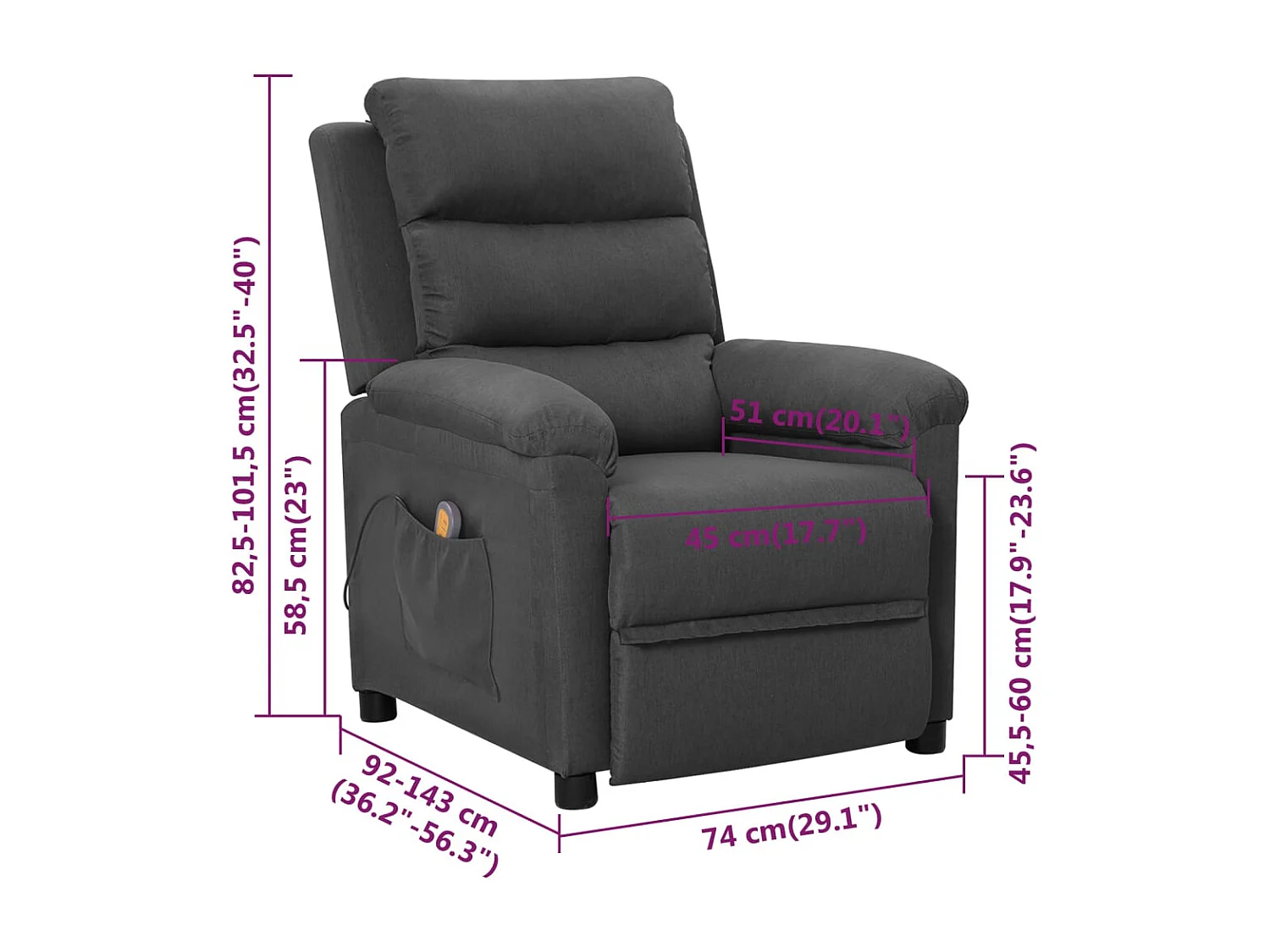 Fauteuil de massage Gris foncé Tissu