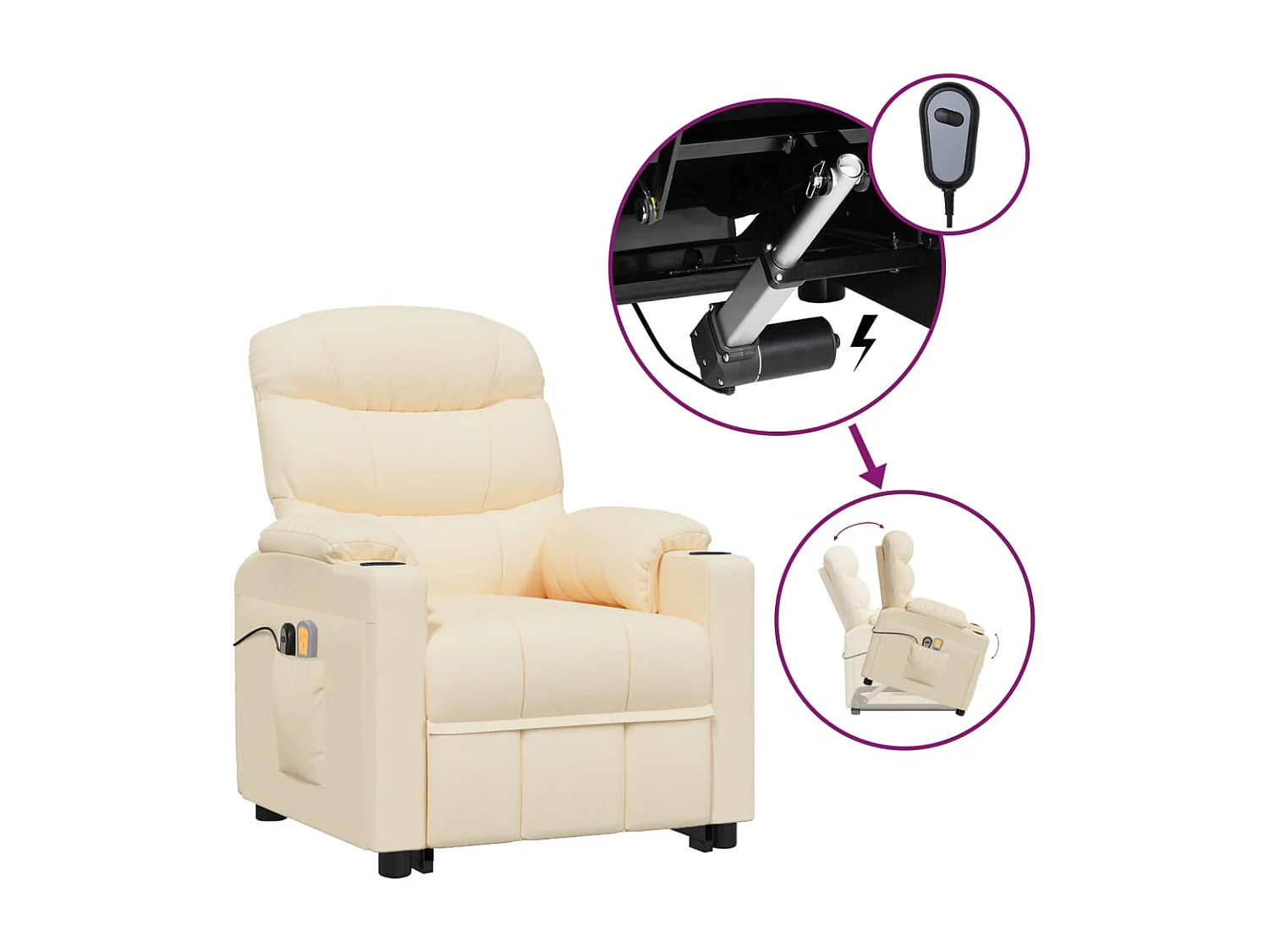 Massagesessel mit Aufstehhilfe Creme Stoff