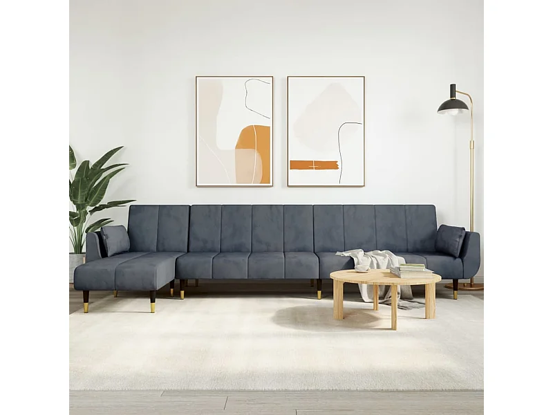 Canapé-lit en forme de L gris 275x140x70 cm velours