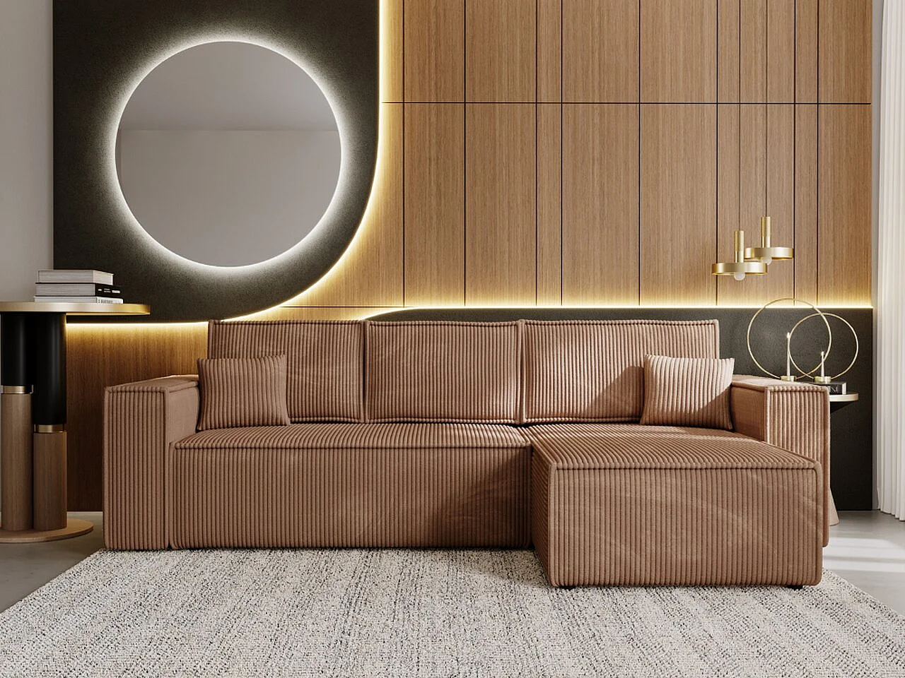 Ecksofa mit Schlaffunktion - Cord - Braun - PRATO XL