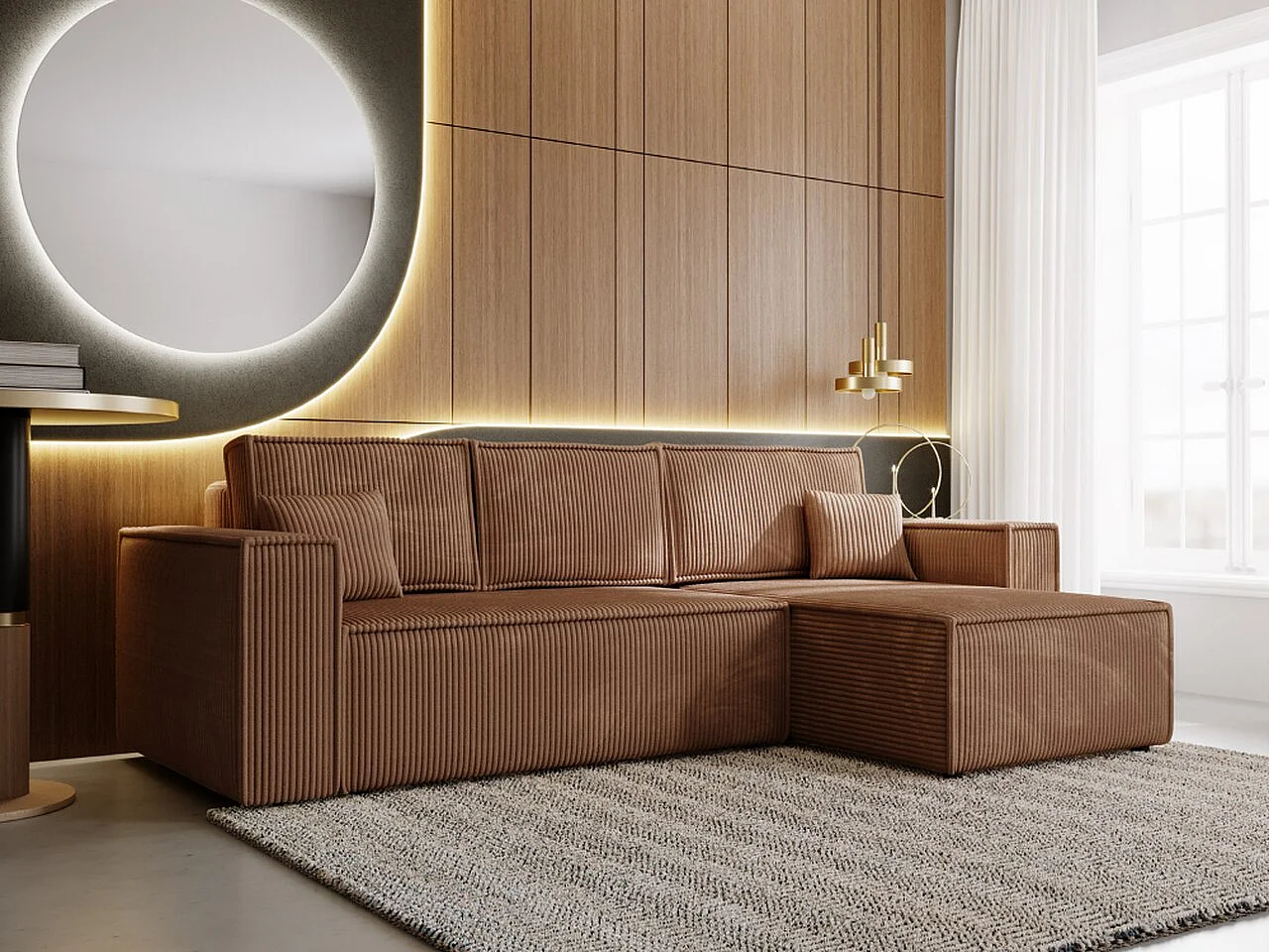 Ecksofa mit Schlaffunktion - Cord - Braun - PRATO XL