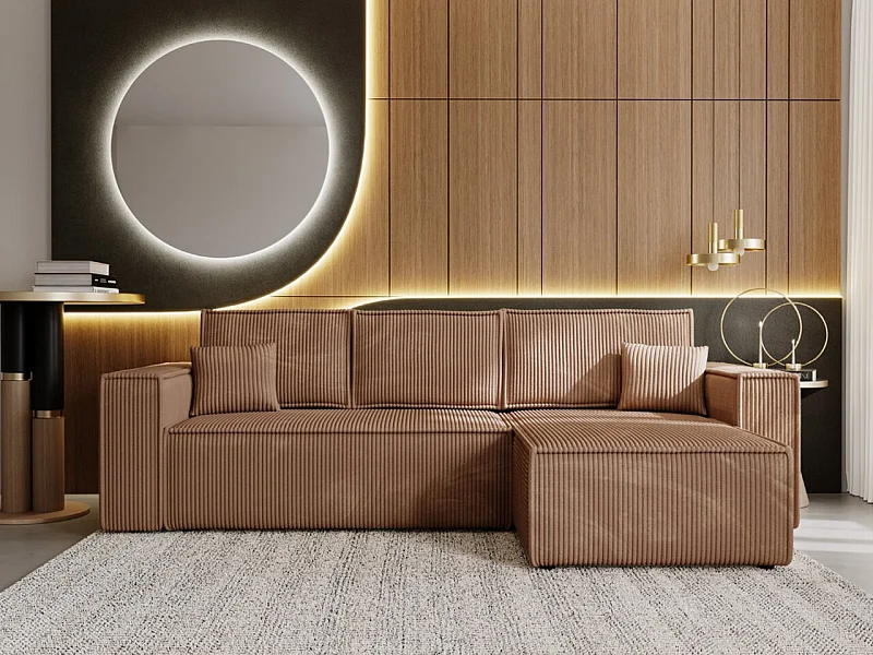 Ecksofa mit Schlaffunktion - Cord - Braun - PRATO XL