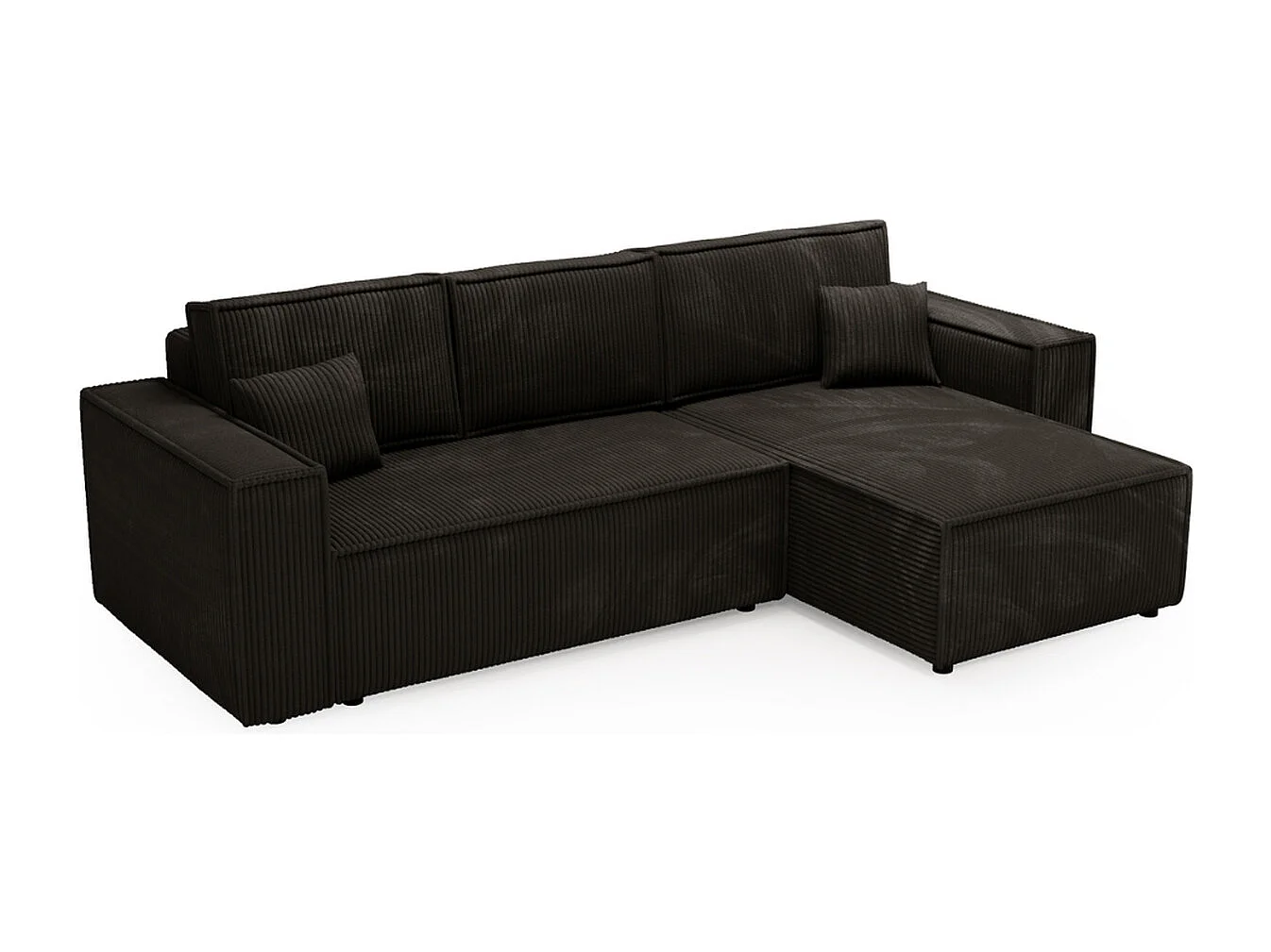 Ecksofa mit Schlaffunktion - Cord - Schwarz - PRATO XL