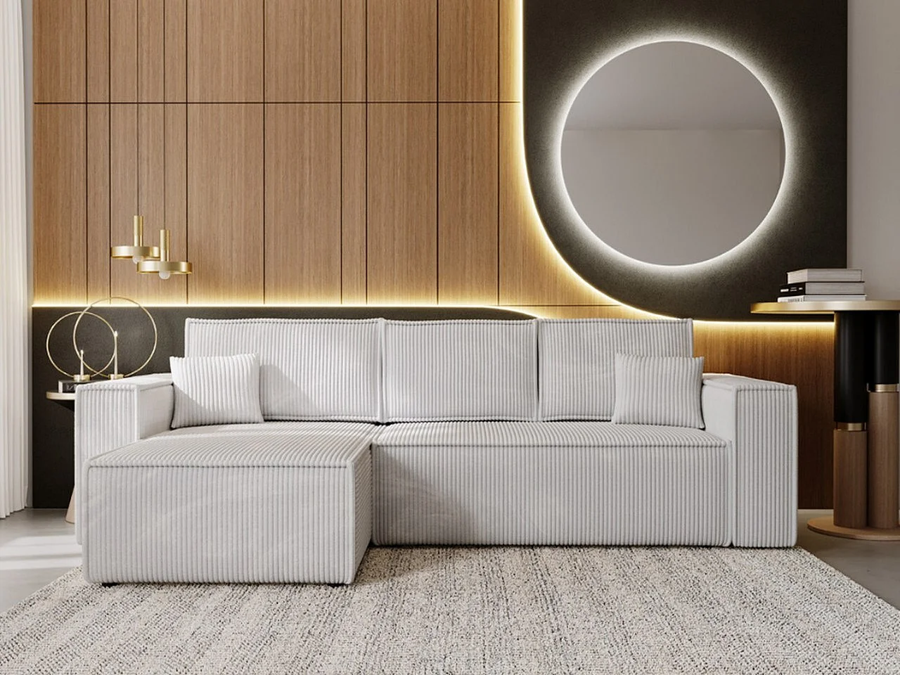 Ecksofa mit Schlaffunktion - Cord - Hellgrau - PRATO XL