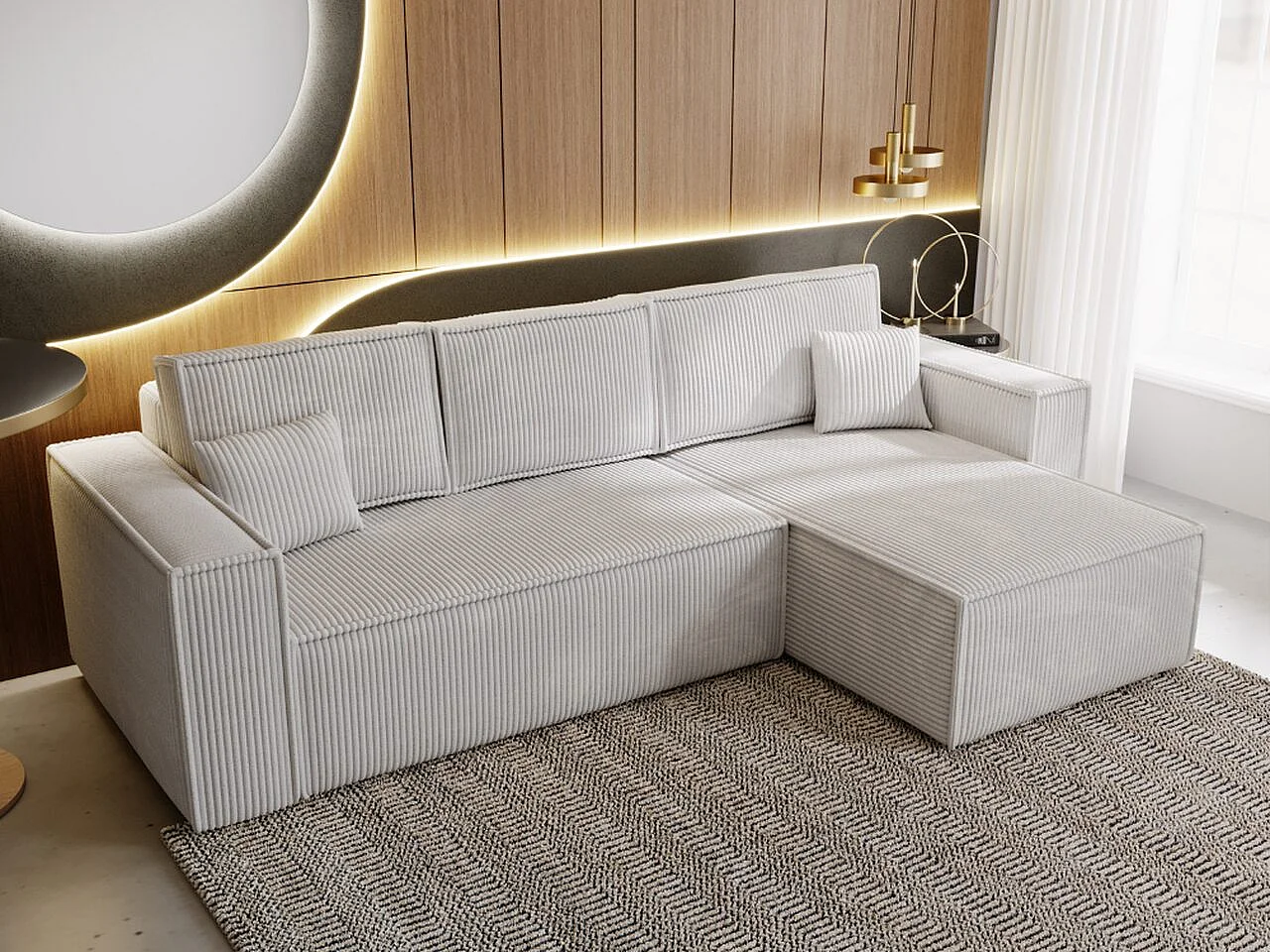 Ecksofa mit Schlaffunktion - Cord - Hellgrau - PRATO XL