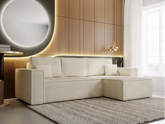 Kauf Unique Ecksofa mit Schlaffunktion - Cord - Ecke Rechts - Beige - PRATO