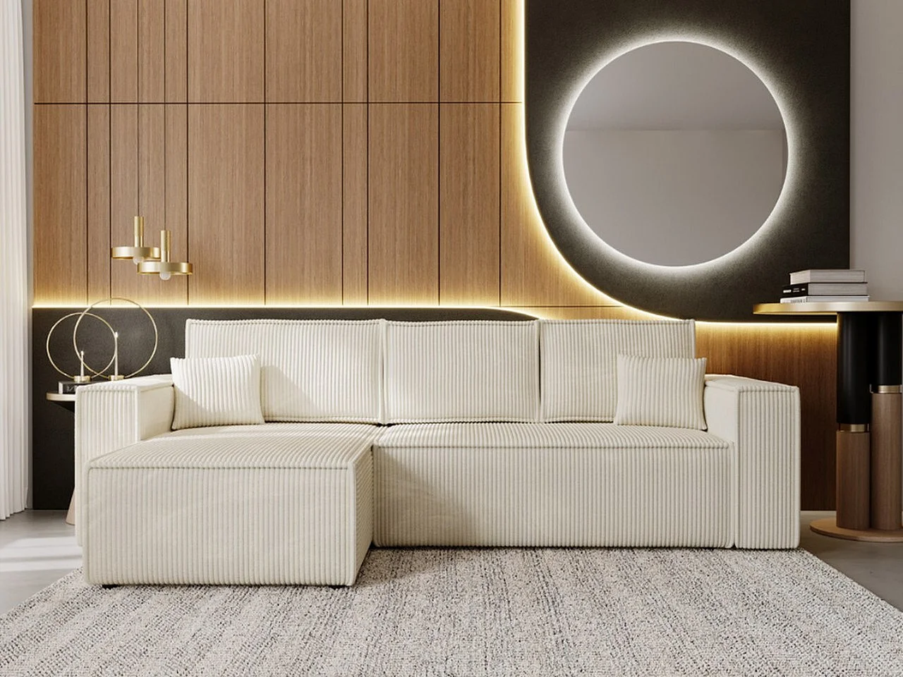 Ecksofa mit Schlaffunktion - Cord - Beige - PRATO XL