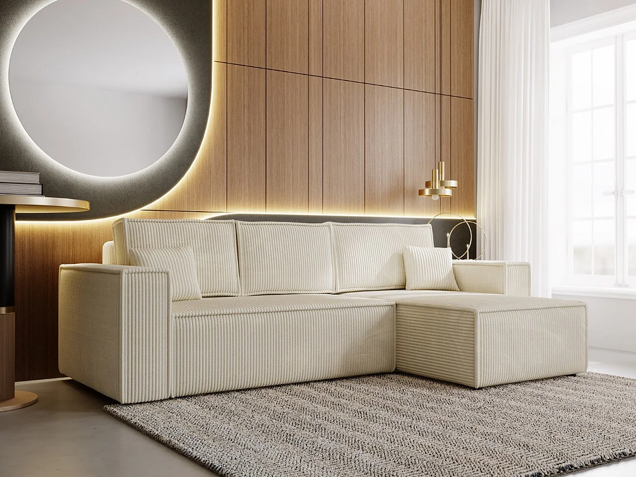 Ecksofa mit Schlaffunktion - Cord - Beige - PRATO XL