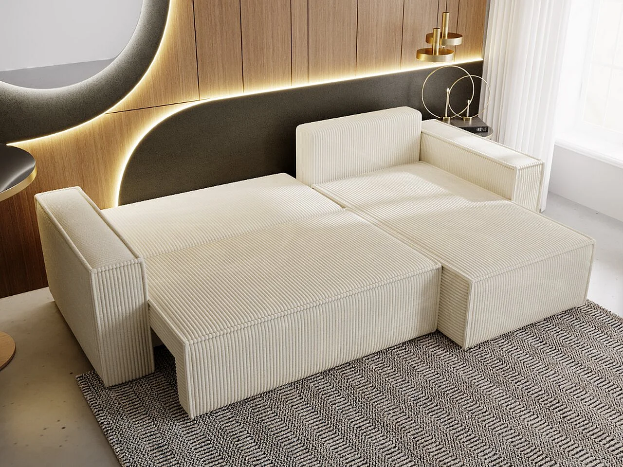 Ecksofa mit Schlaffunktion - Cord - Beige - PRATO XL