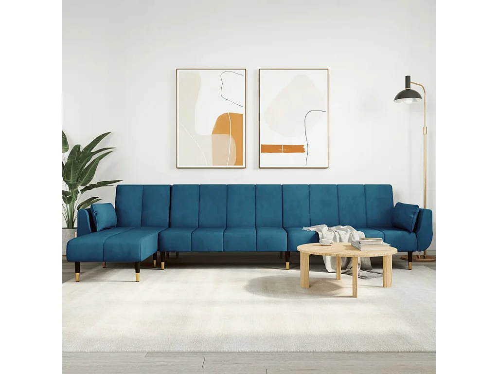 Slaapbank L-vormig 275x140x70 cm fluweel blauw