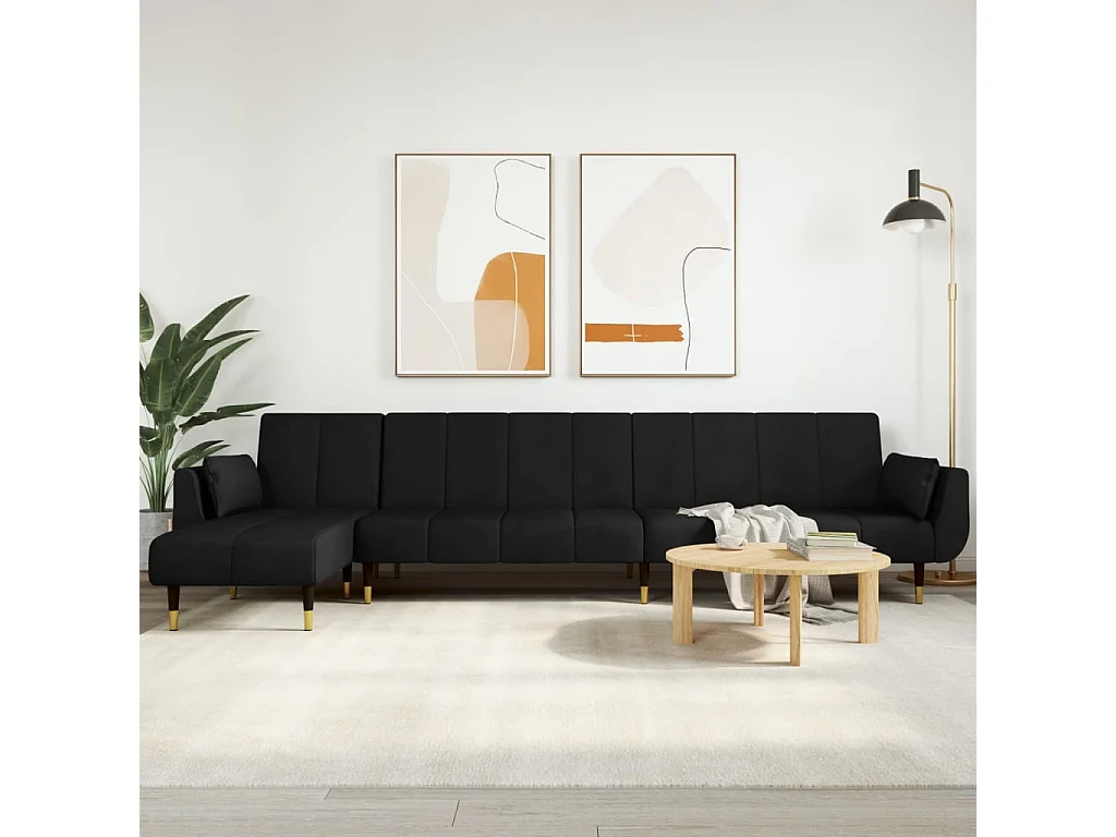 Slaapbank L-vormig 275x140x70 cm fluweel zwart