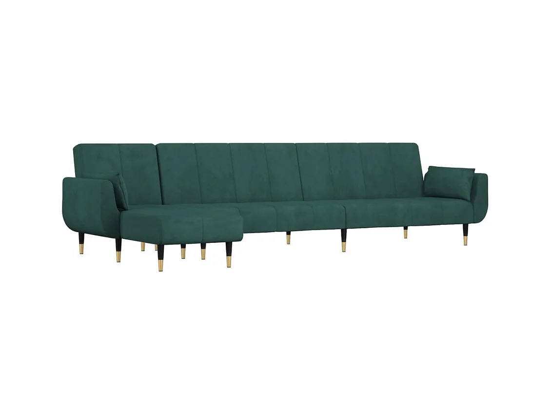 Canapé-lit en forme de L vert foncé 275x140x70 cm velours