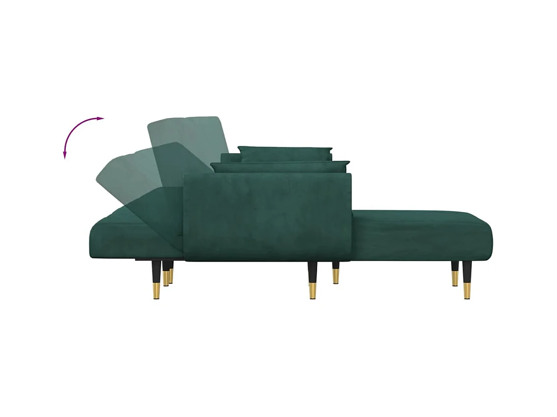 Canapé-lit en forme de L vert foncé 275x140x70 cm velours
