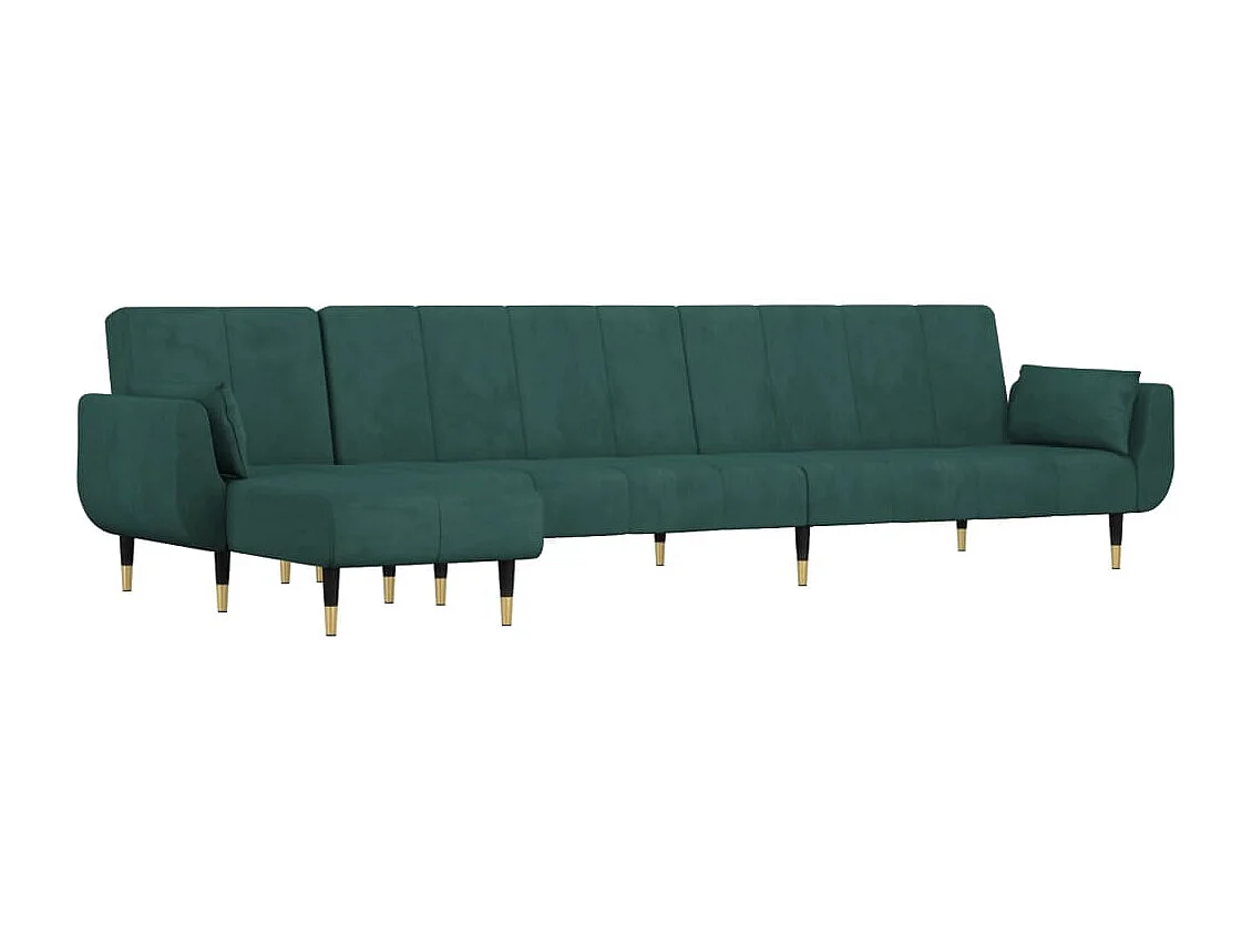 Canapé-lit en forme de L vert foncé 275x140x70 cm velours
