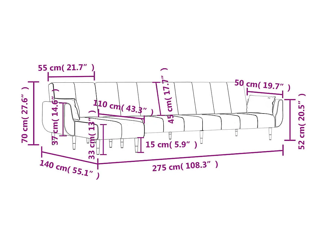 Canapé-lit en forme de L vert foncé 275x140x70 cm velours