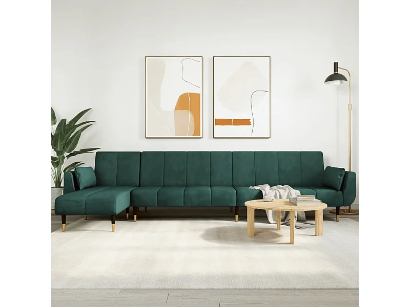 Canapé-lit en forme de L vert foncé 275x140x70 cm velours