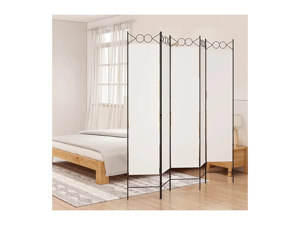 Cloison de séparation 5 panneaux Blanc 200x200 cm Tissu