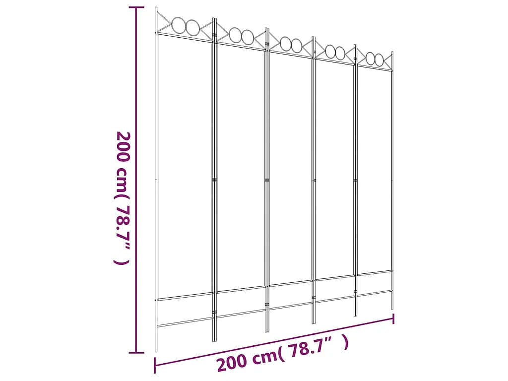 Divisorio a 5 Pannelli Bianco 200x200 cm Tessuto