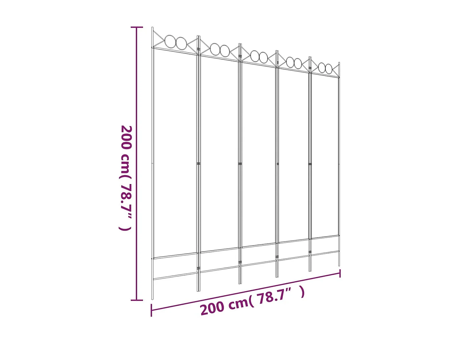 Divisorio a 5 Pannelli Bianco 200x200 cm Tessuto