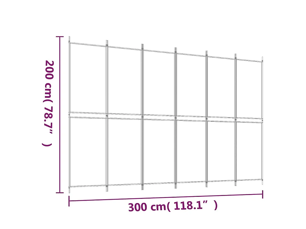 Kamerscherm met 6 panelen 300x200 cm stof wit