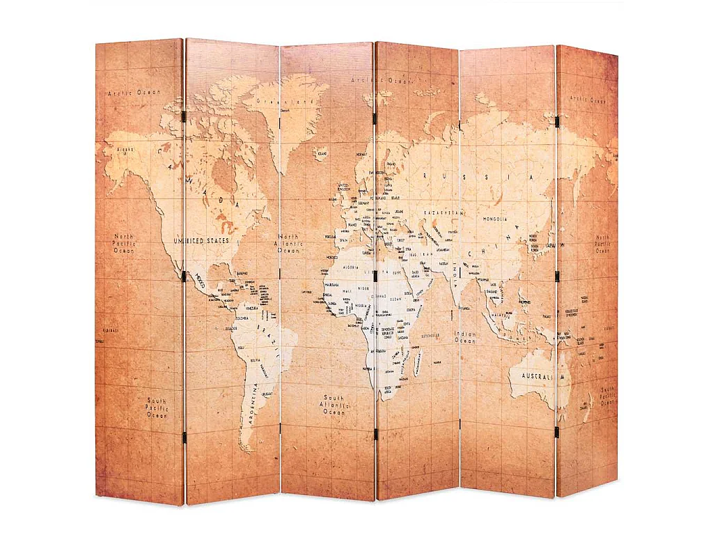 Paravent pliable 228 x 170 cm Carte du monde Jaune