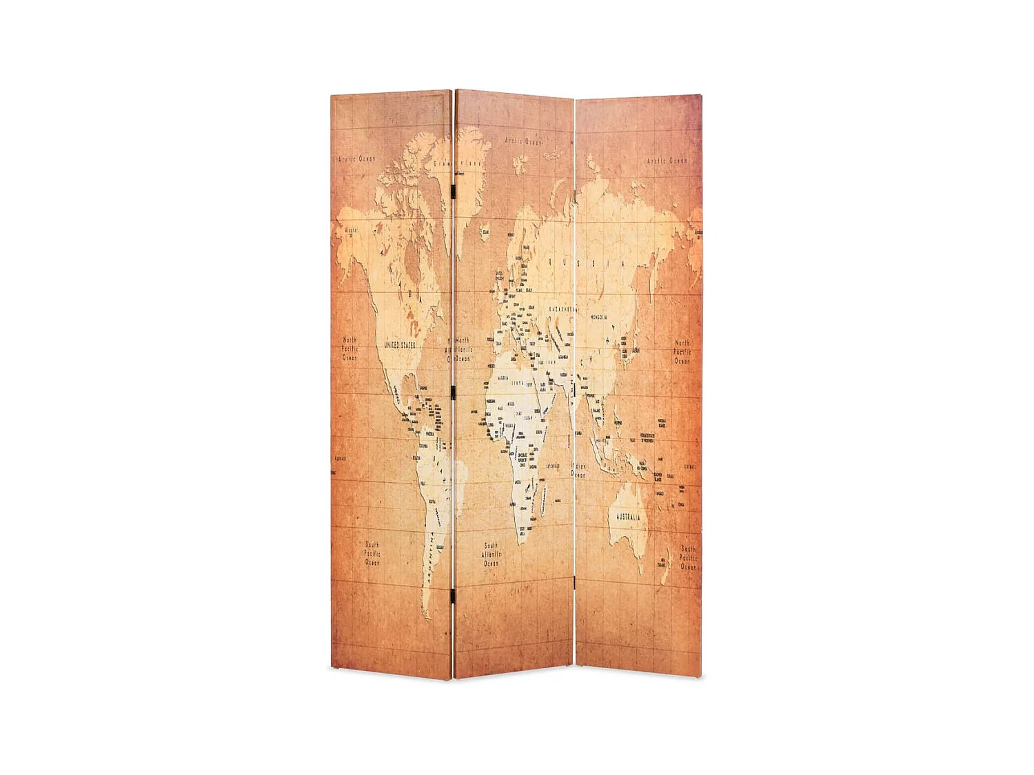 Cloison de séparation pliable 120 x 170 cm Carte du monde Jaune