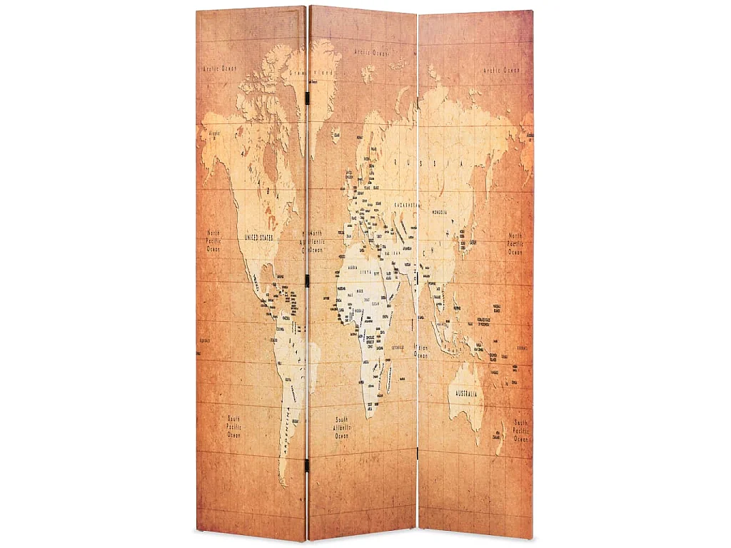 Paravent pliable 120 x 170 cm Carte du monde Jaune