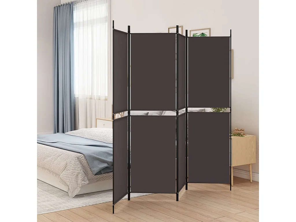 Divisorio a 4 Pannelli Marrone 200x180 cm in Tessuto