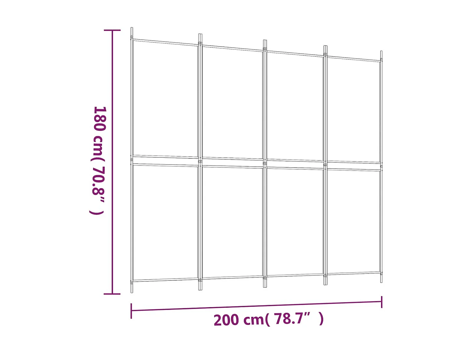 Divisorio a 4 Pannelli Marrone 200x180 cm in Tessuto