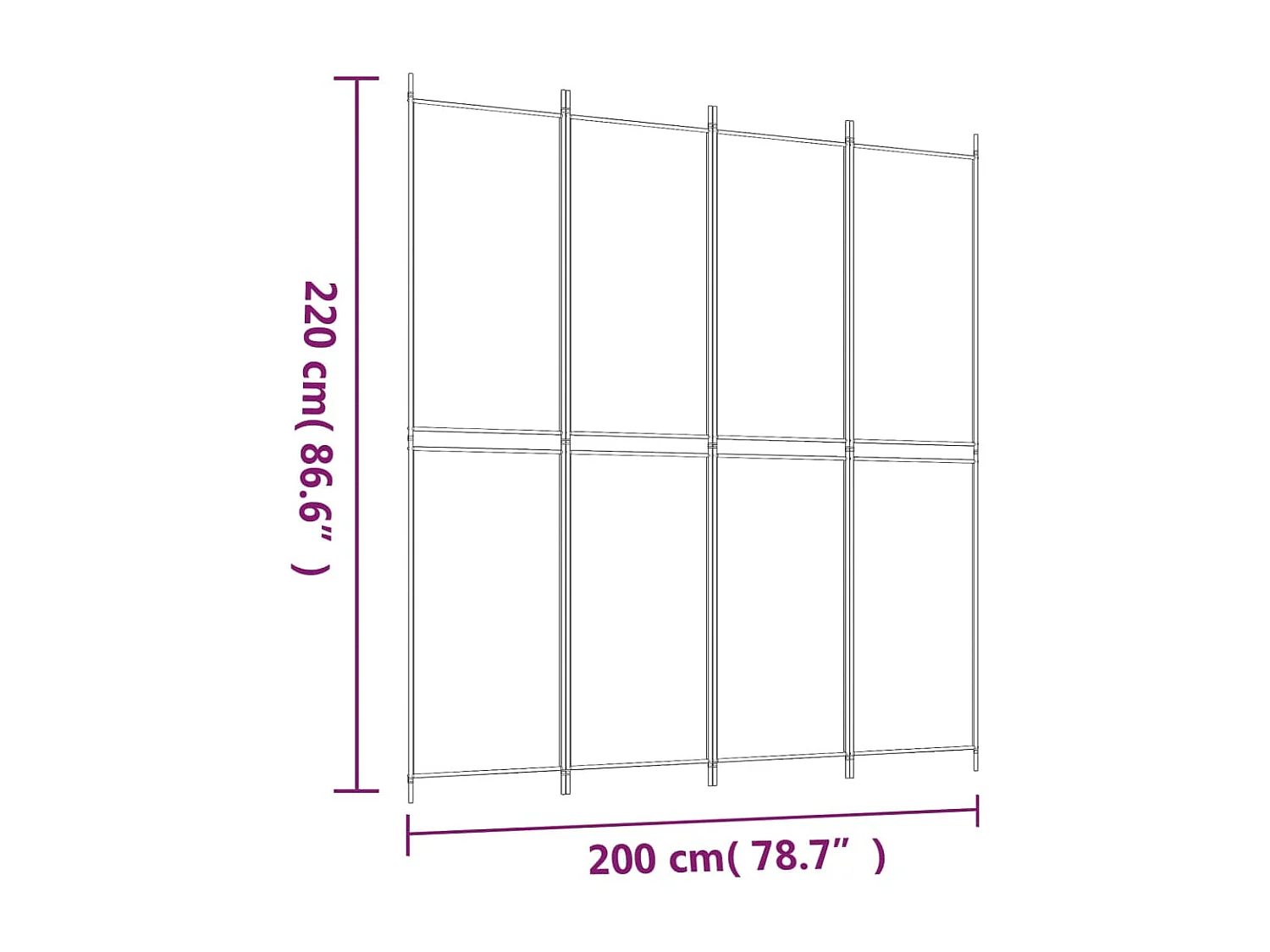 Divisorio a 4 Pannelli Bianco 200x220 cm Tessuto