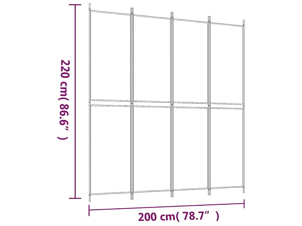 Paravent 4 panneaux Blanc 200x220 cm Tissu