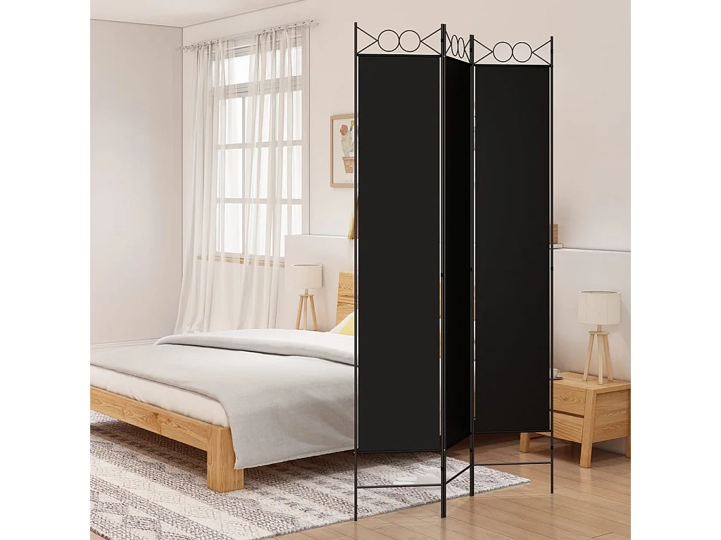 Cloison de séparation 3 panneaux Noir 120x220 cm Tissu