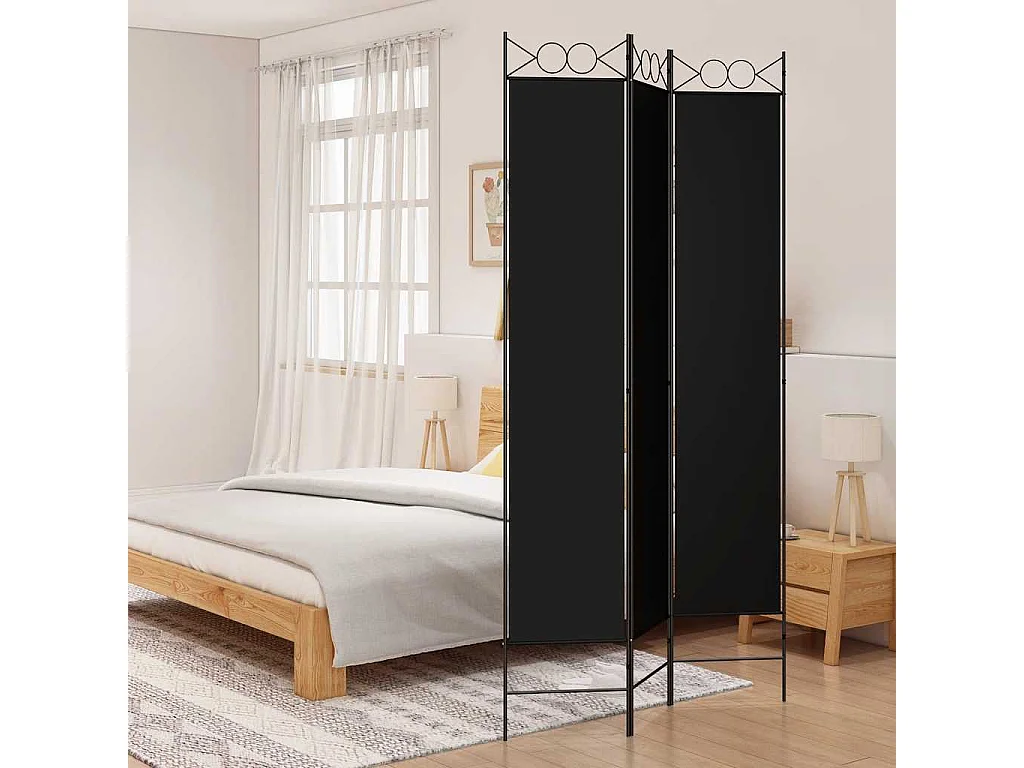 Cloison de séparation 3 panneaux Noir 120x220 cm Tissu