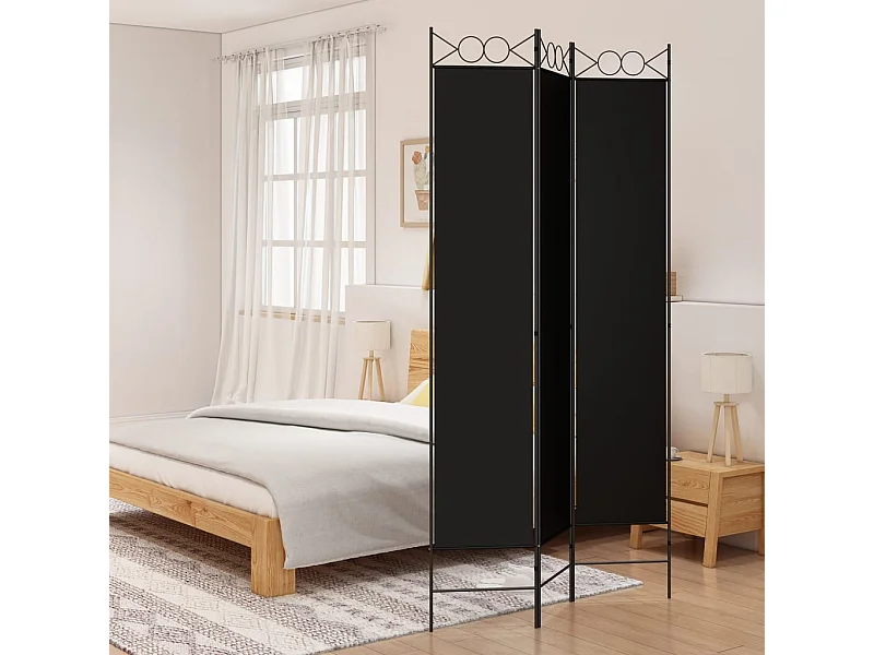 Cloison de séparation 3 panneaux Noir 120x220 cm Tissu