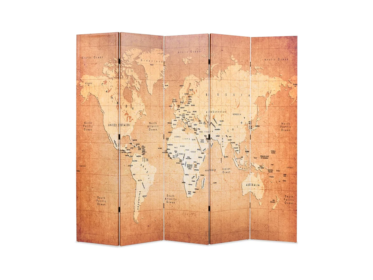 Cloison de séparation pliable 200 x 170 cm Carte du monde Jaune