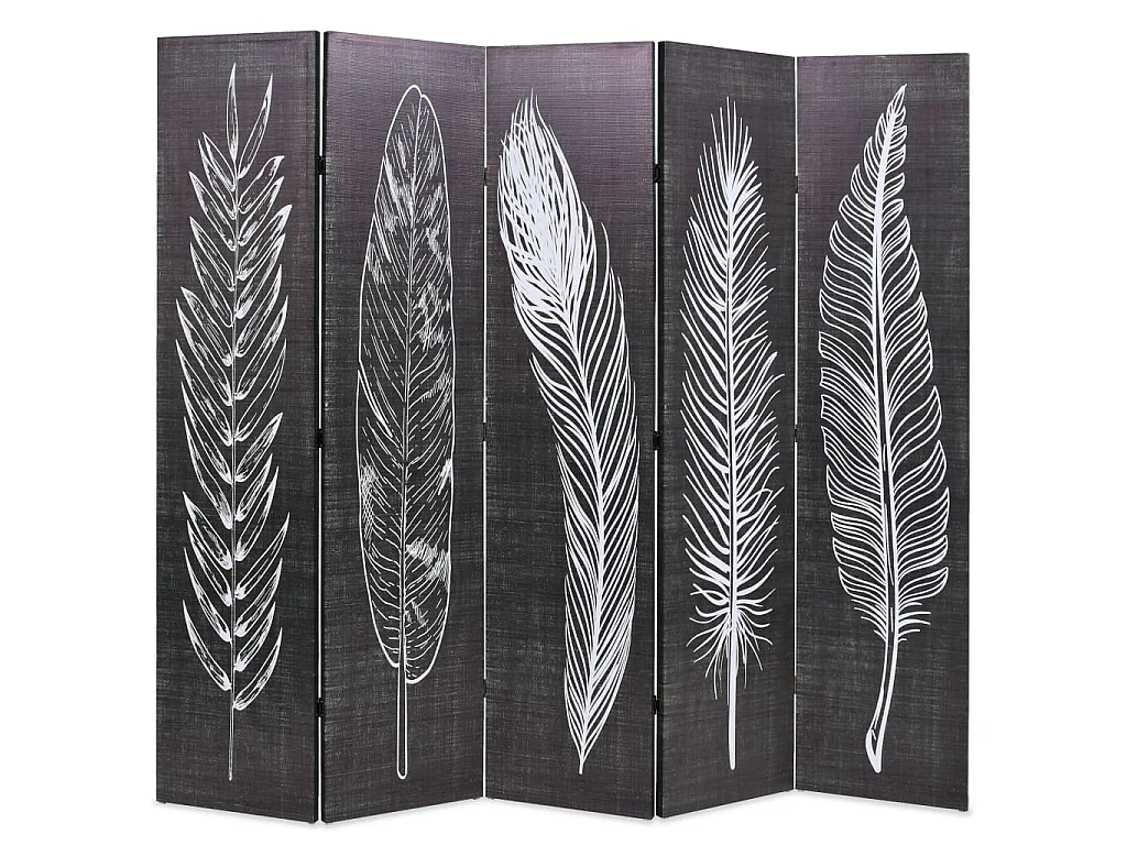 Paravent pliable 200 x 170 cm Plumes Noir et blanc