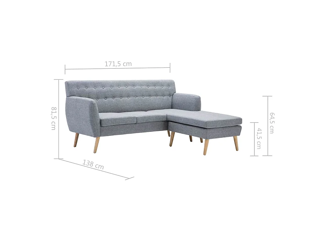 Canapé d'angle 4 places en tissu Gris clair 171x138x81 cm