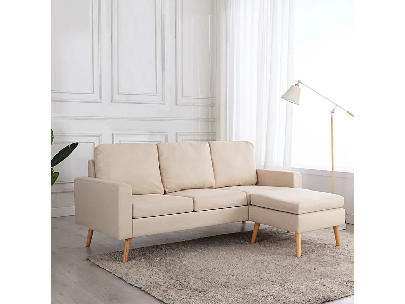 3-Sitzer-Sofa mit Hocker Creme Stoff
