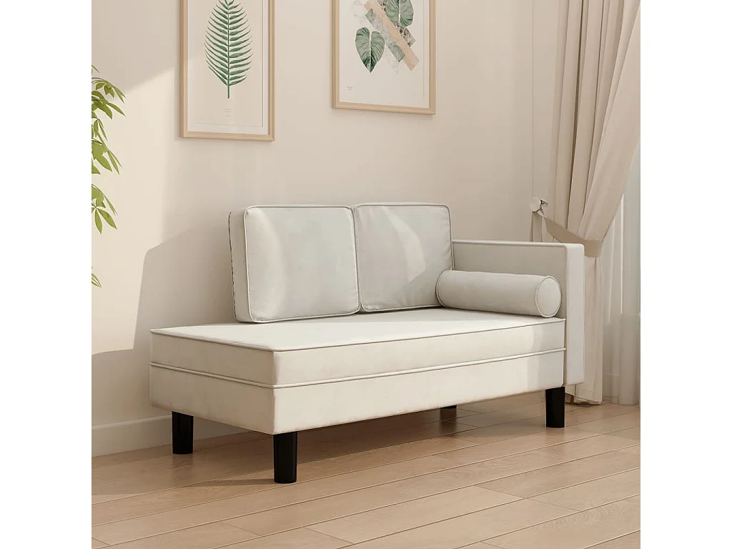 Chaise longue avec coussins et traversin crème velours