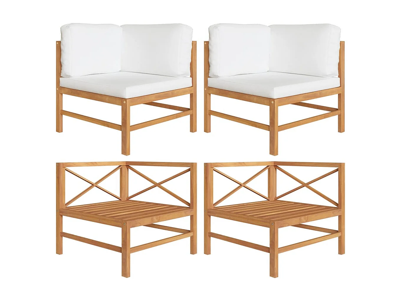 Sofás de canto 2 pcs c/ almofadões cor creme teca maciça