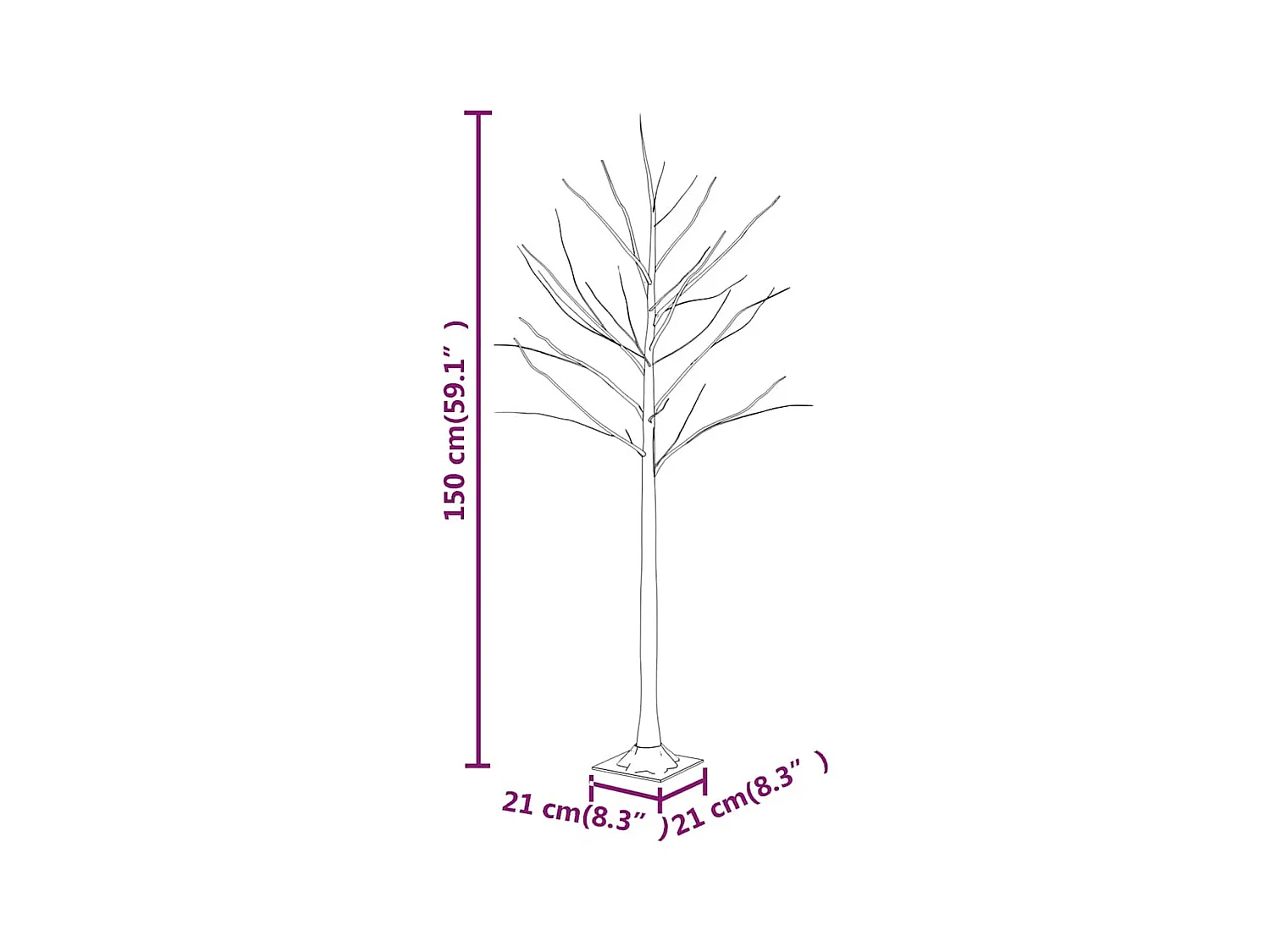 Bouleau blanc à LED 72 LED Blanc chaud 150 cm