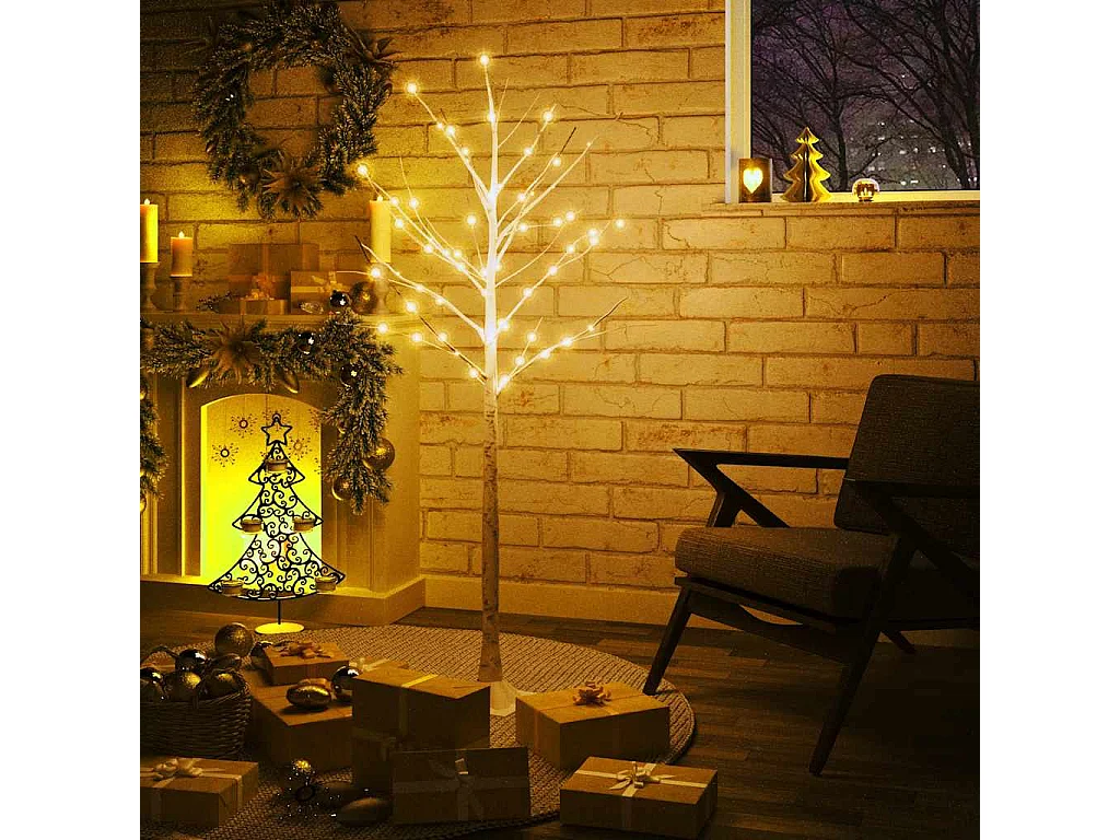 Árvore c/ 72 luzes LED 150 cm bétula branco quente