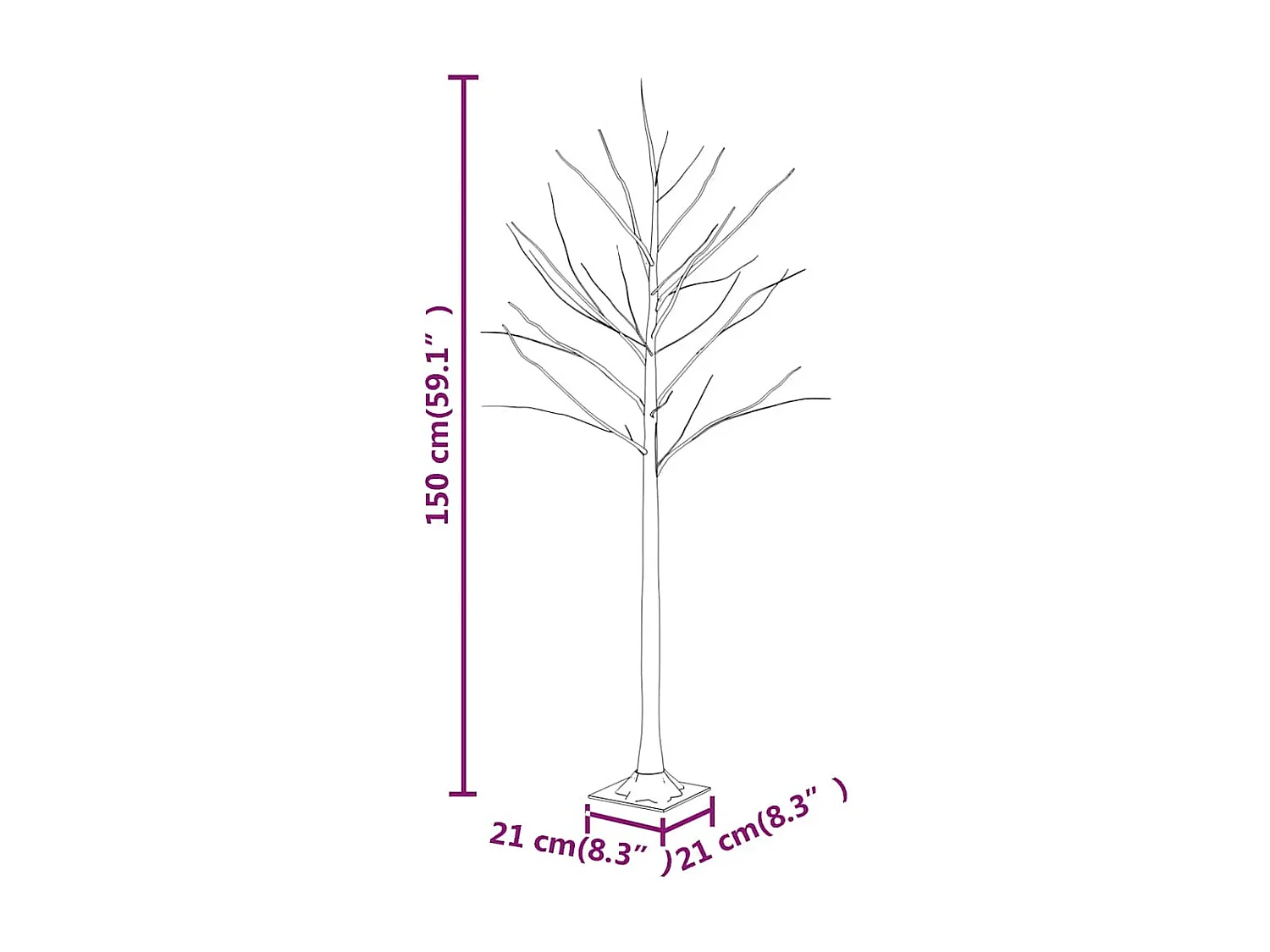 Árvore c/ 72 luzes LED 150 cm bétula branco quente